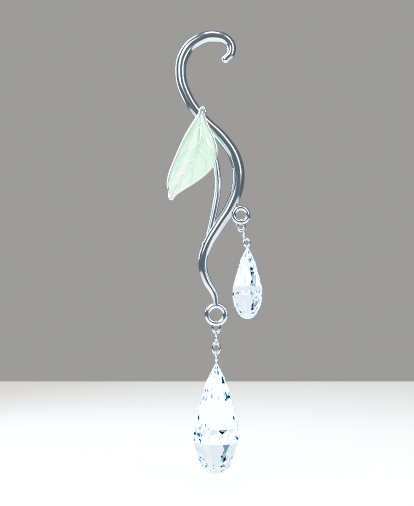 【VRChat向け】Lunaria Dew Earrings|淡いミントの葉と二粒の雫・PhysBone対応
