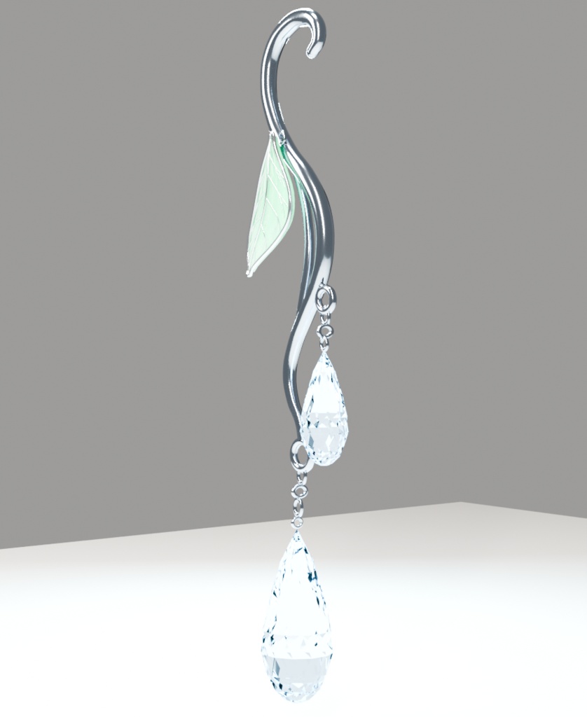 【VRChat向け】Lunaria Dew Earrings|淡いミントの葉と二粒の雫・PhysBone対応