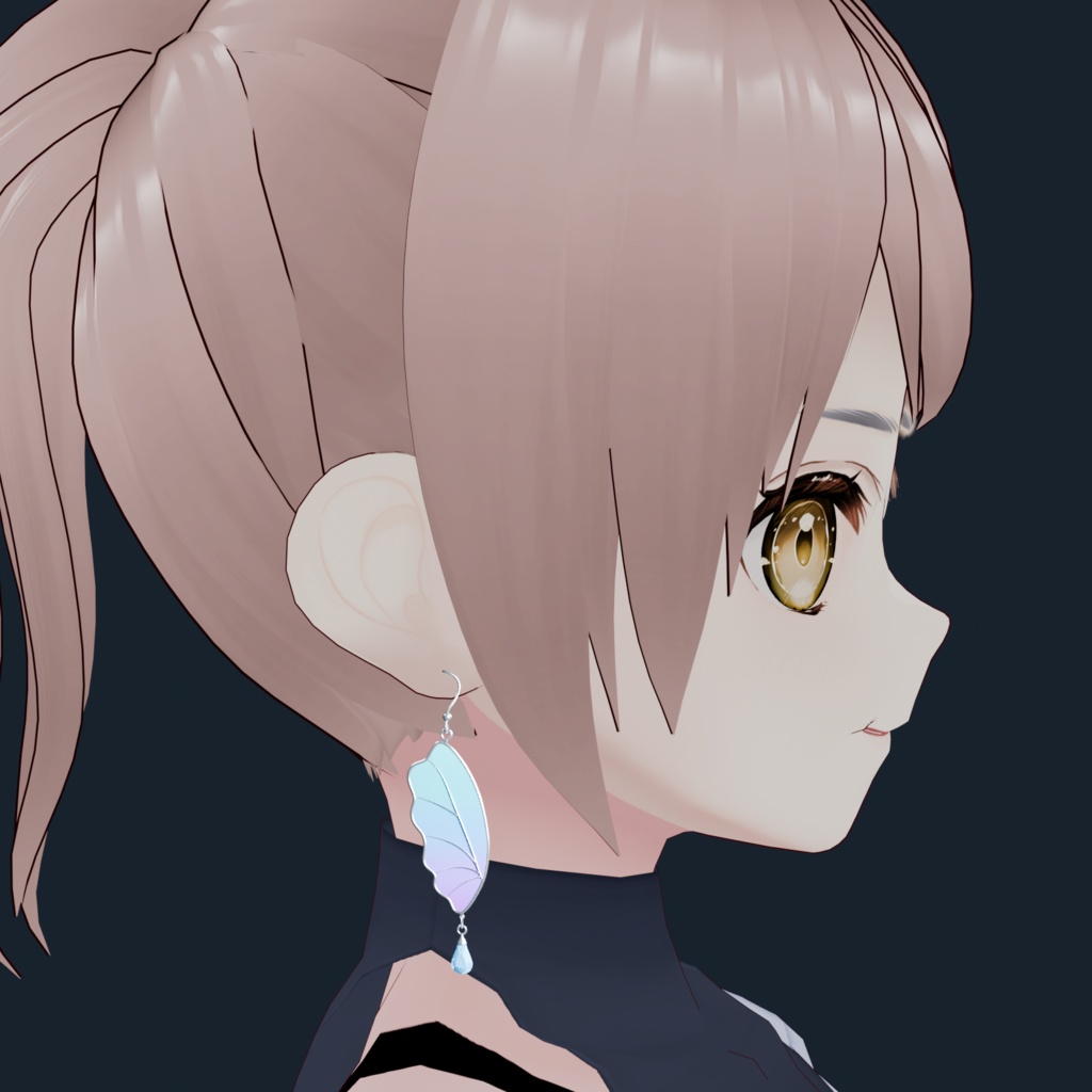 【VRChat向け】Butterfly Dew Earrings|銀縁の妖精蝶とガラス雫・PhysBone対応