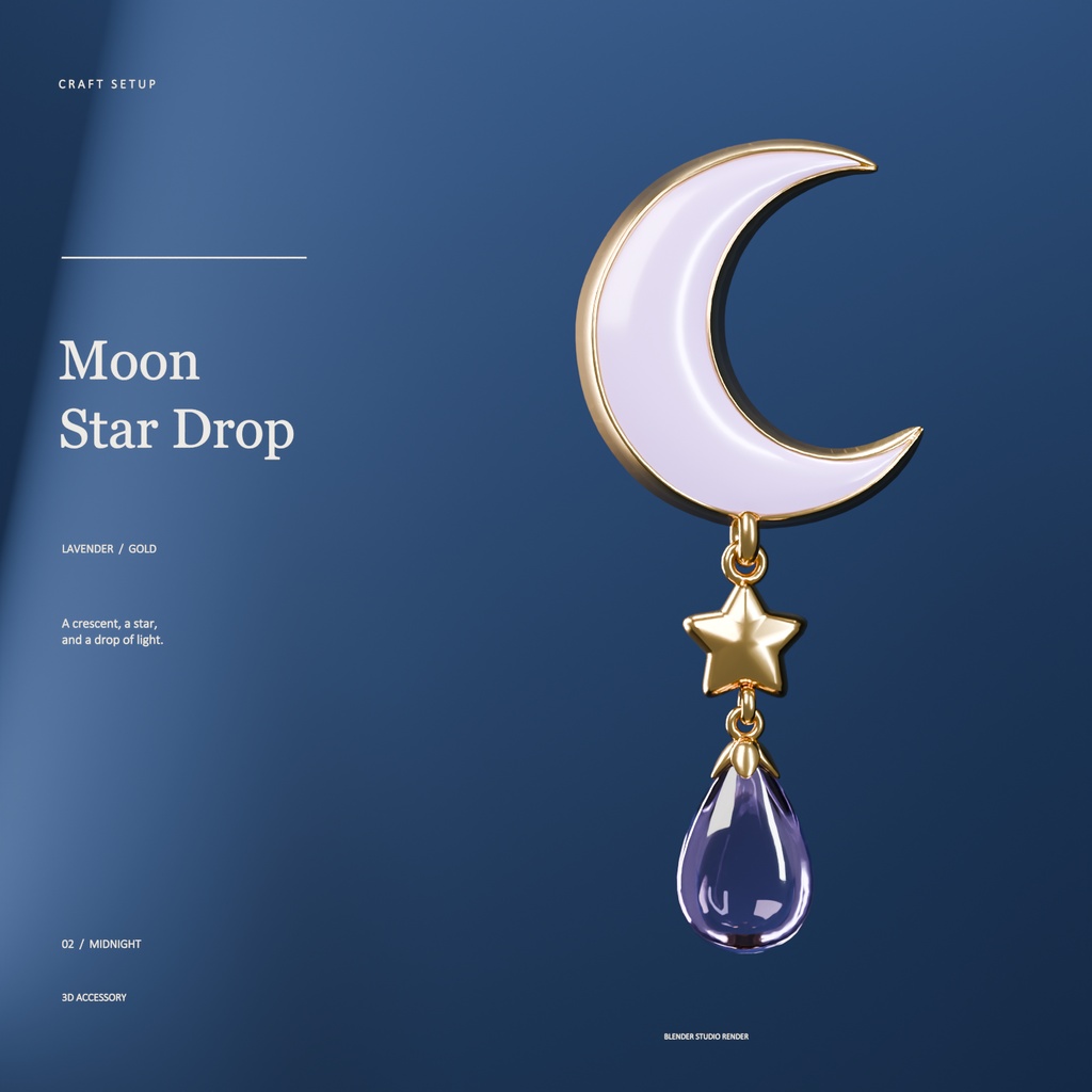 Moon Star Drop|月と星、ラベンダーの雫の髪飾り【VRChat・PC/PhysBone】
