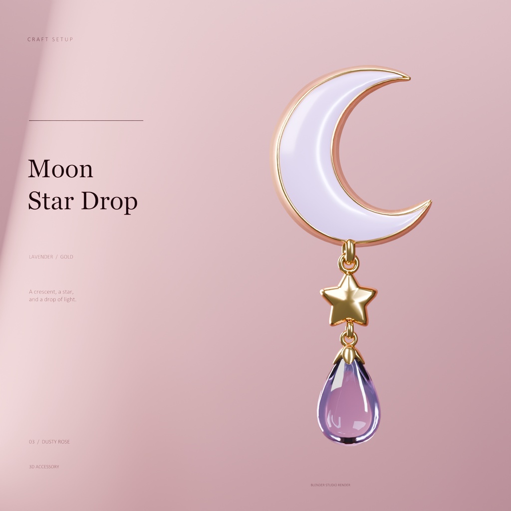 Moon Star Drop|月と星、ラベンダーの雫の髪飾り【VRChat・PC/PhysBone】