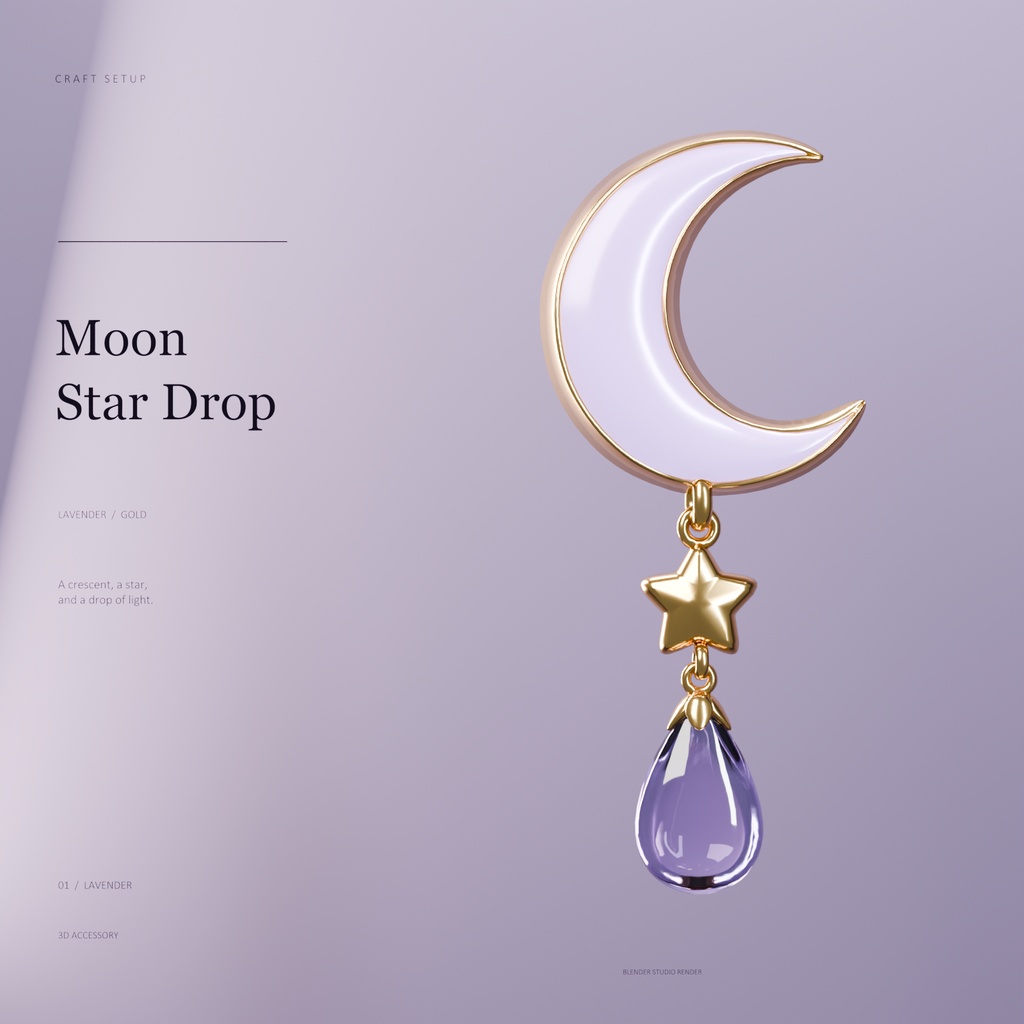 Moon Star Drop|月と星、ラベンダーの雫の髪飾り【VRChat・PC/PhysBone】