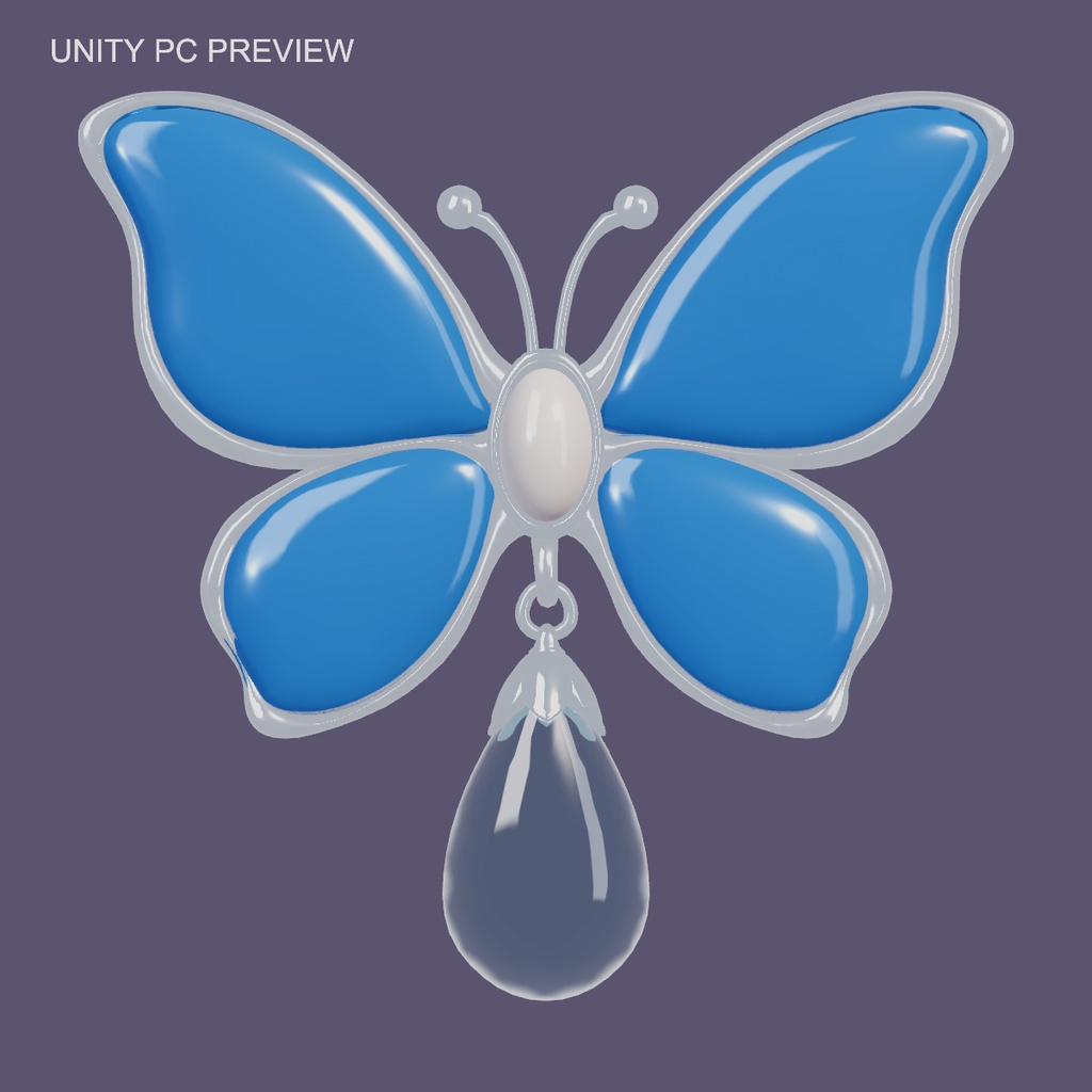 Blue Butterfly Drop|青い蝶とクリスタルの雫の髪飾り【VRChat・PC/PhysBone】