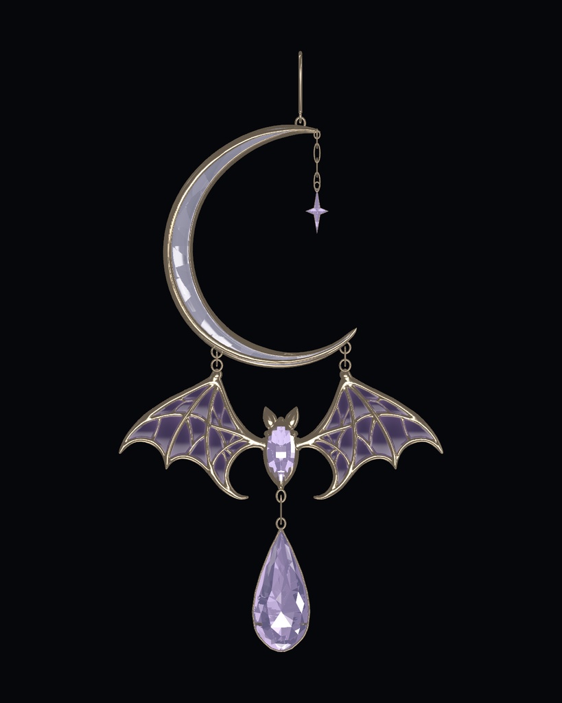 【ハロウィン/VRChat PC】Moonlit Bat|月とコウモリのピアス【しなの左耳調整済】