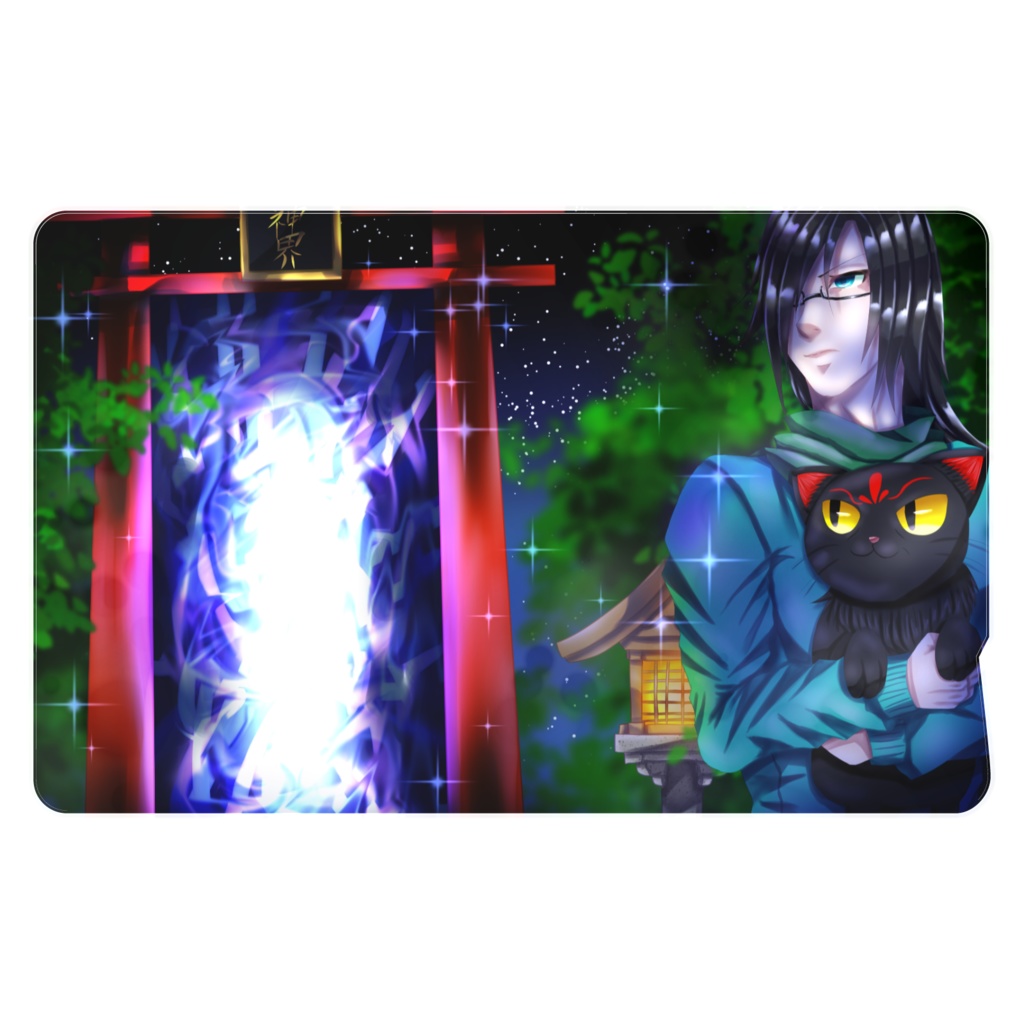 猫神と青年のICカードステッカー