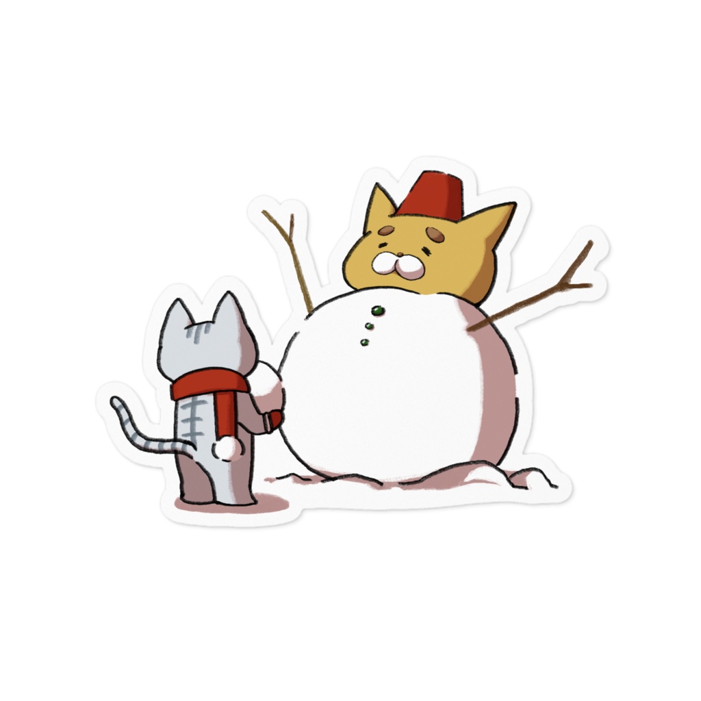 雪だるまになった太眉猫