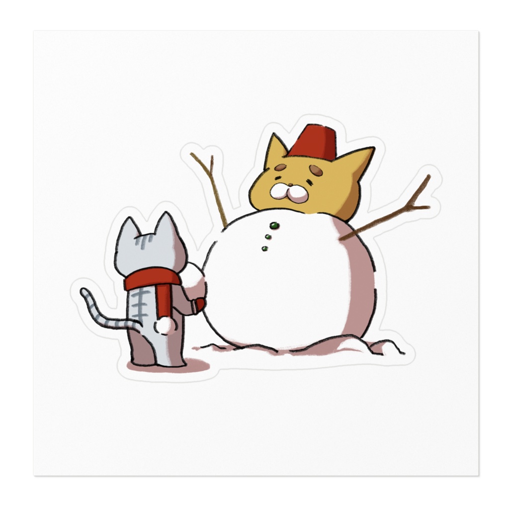 雪だるまになった太眉猫