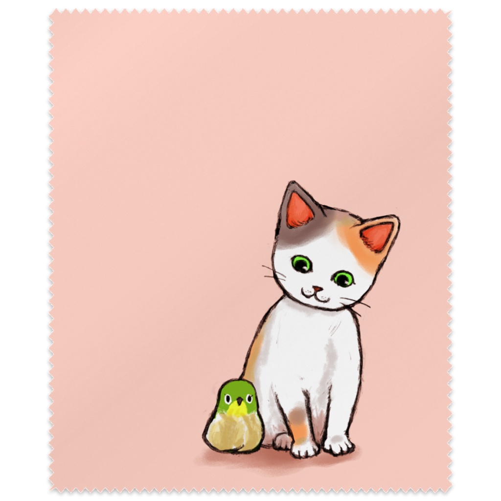 とび三毛ネコとメジロ