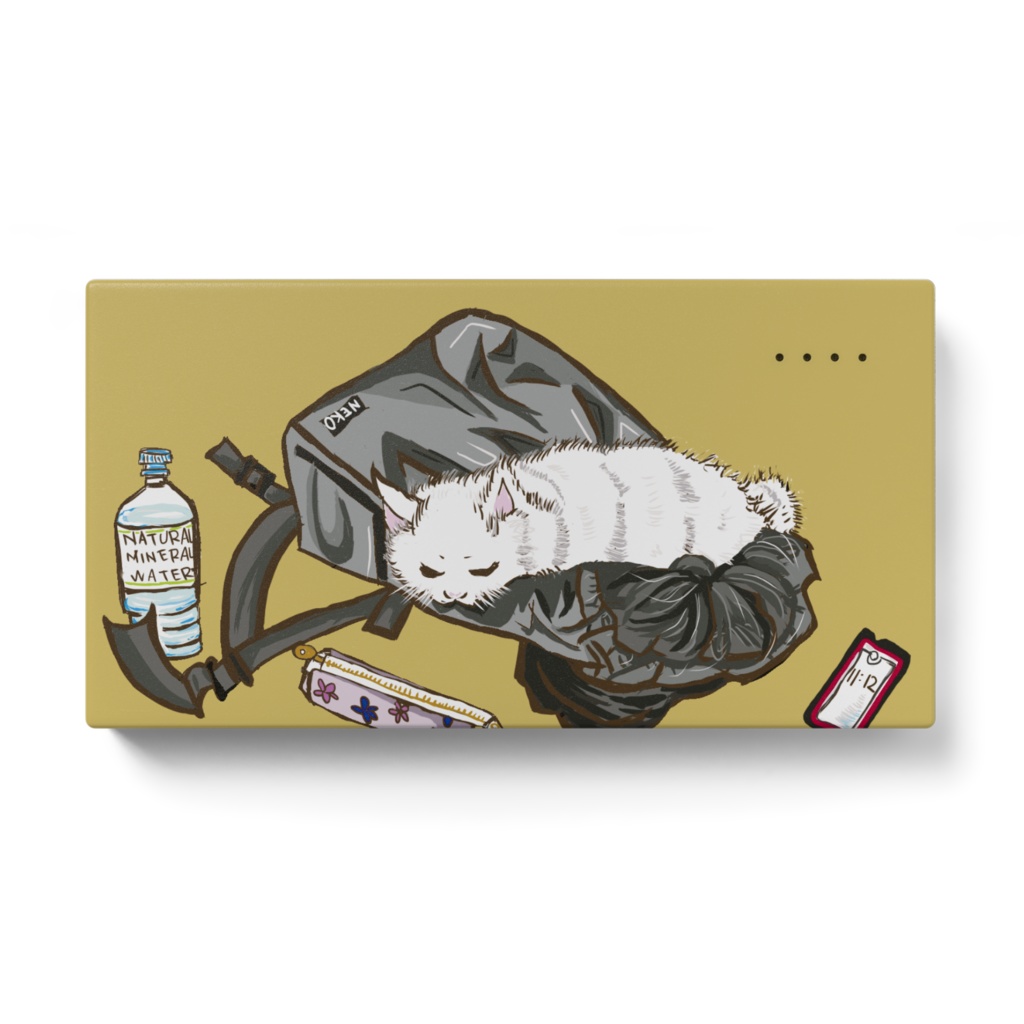 リュックサックに眠るツンデレ猫のモバイルバッテリー