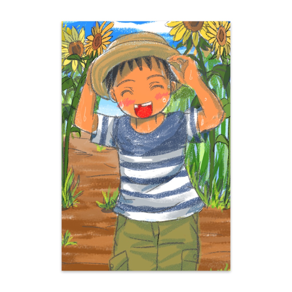 ひまわり畑の暑中見舞いポストカード