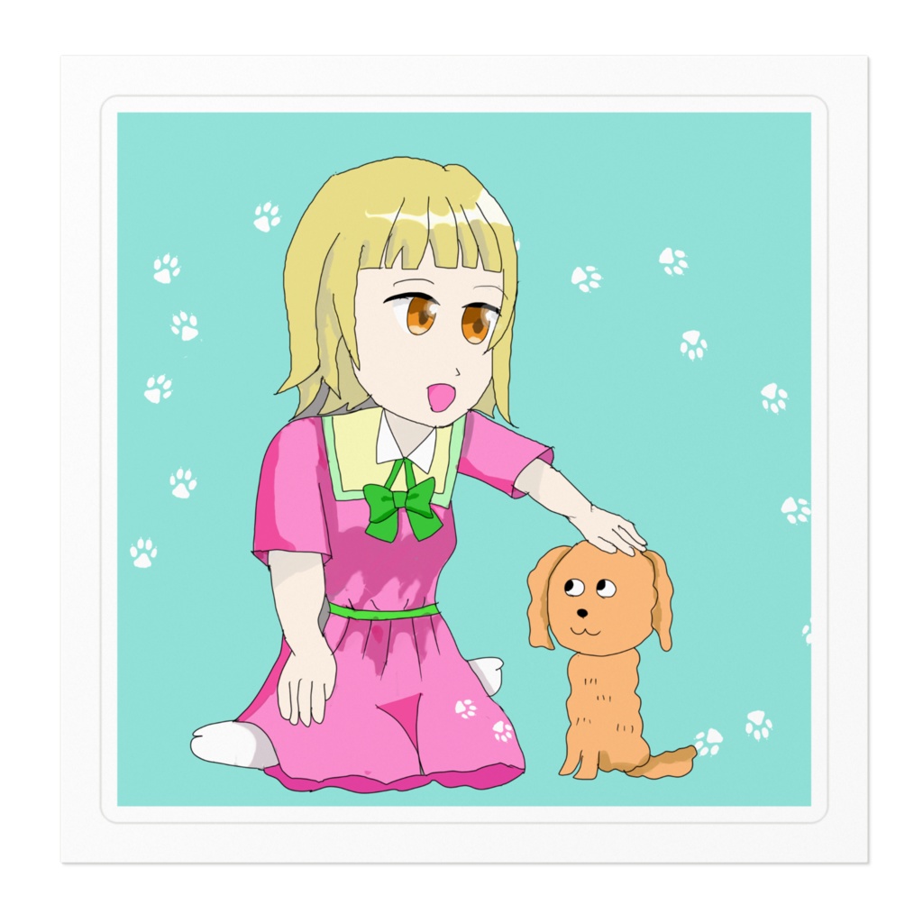 犬と戯れる女の子ステッカー