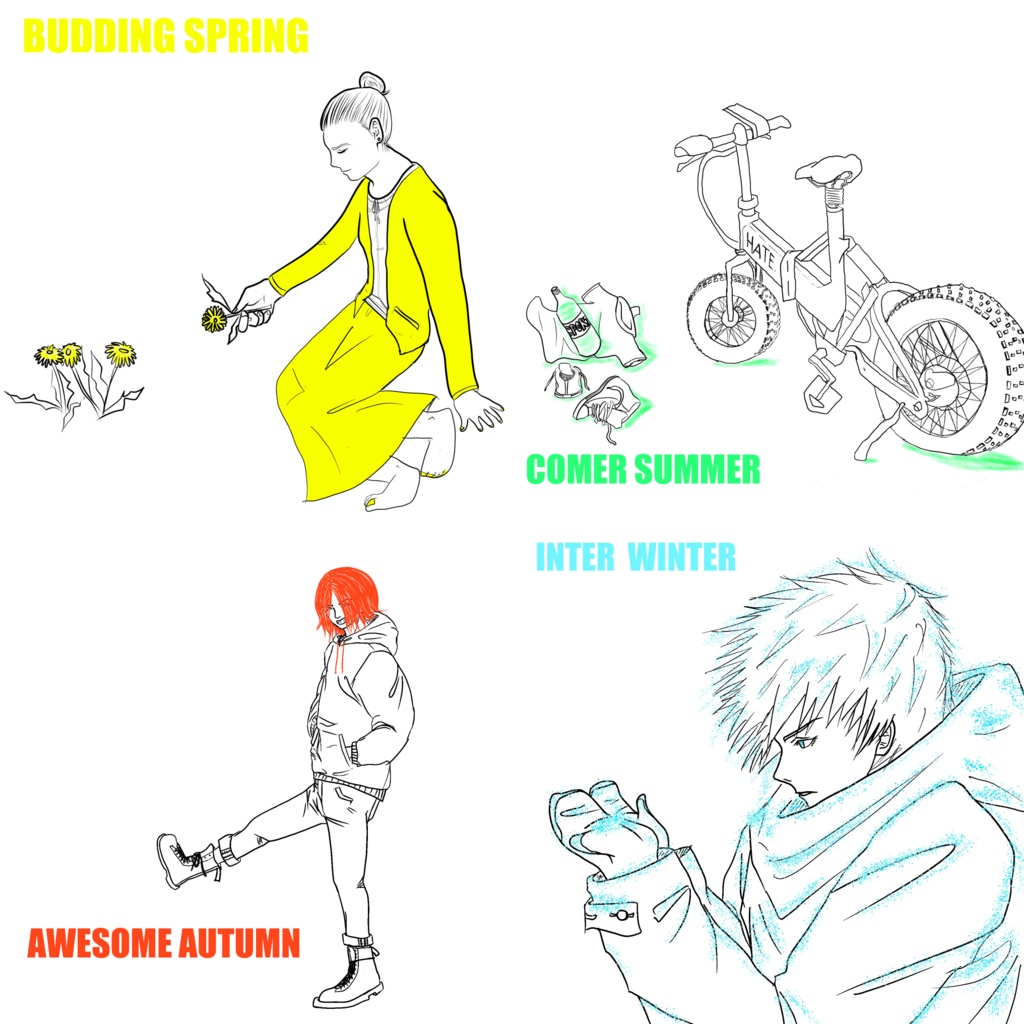 春夏秋冬ステッカー