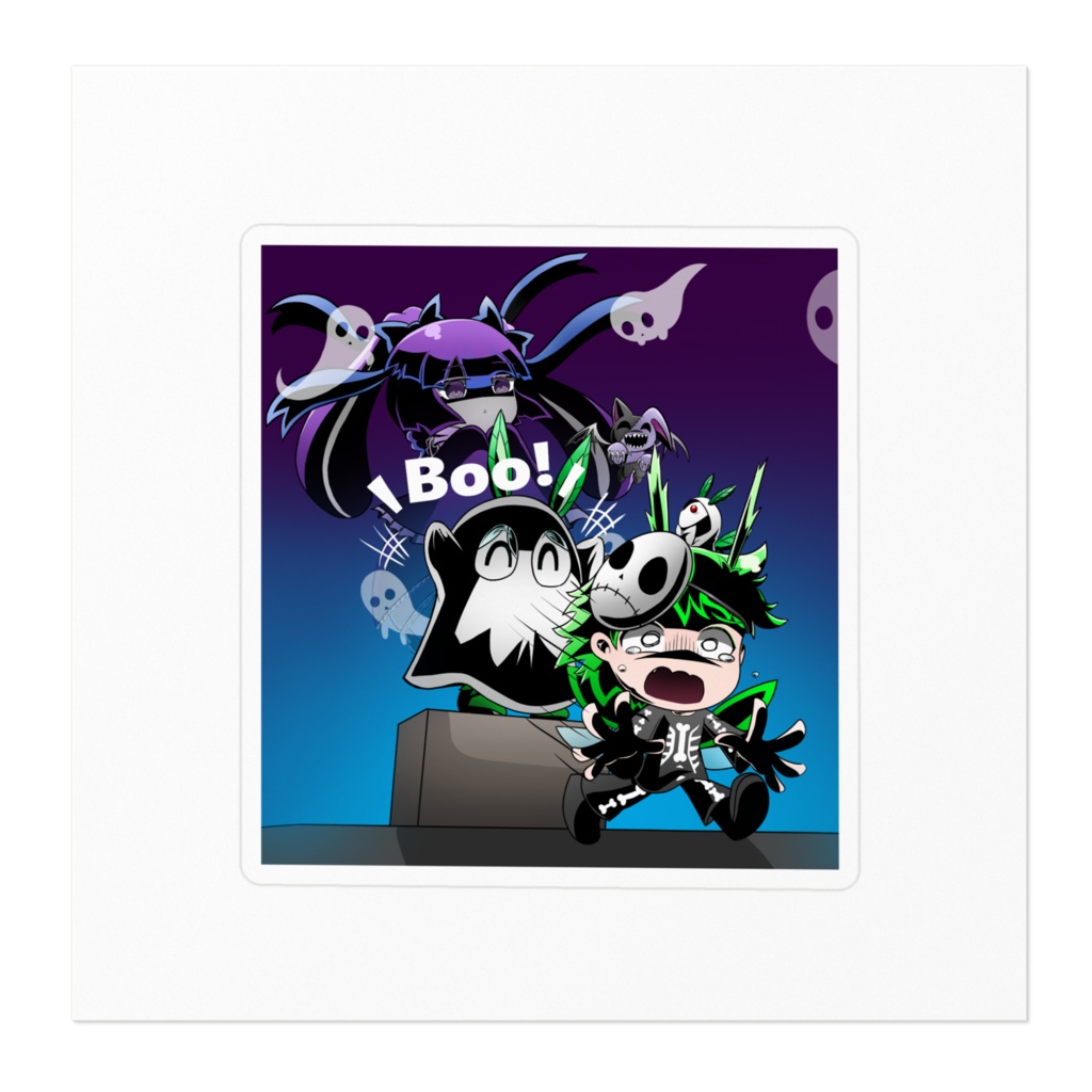 ハロウィン 幽霊と仮装している子達 ステッカー