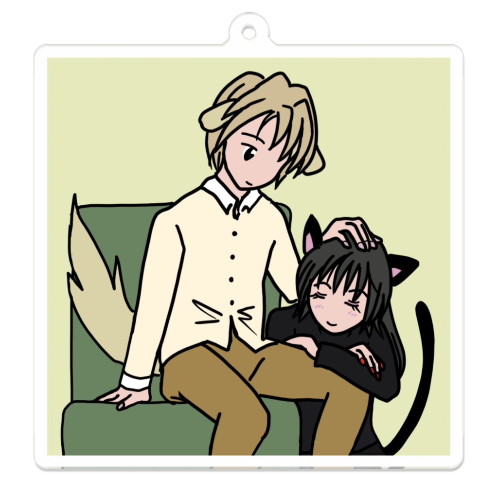 ゴールデンレトリバーと黒猫アクリルキーホルダー