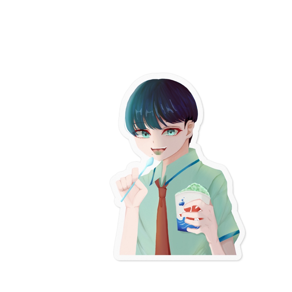かき氷を食べる少年