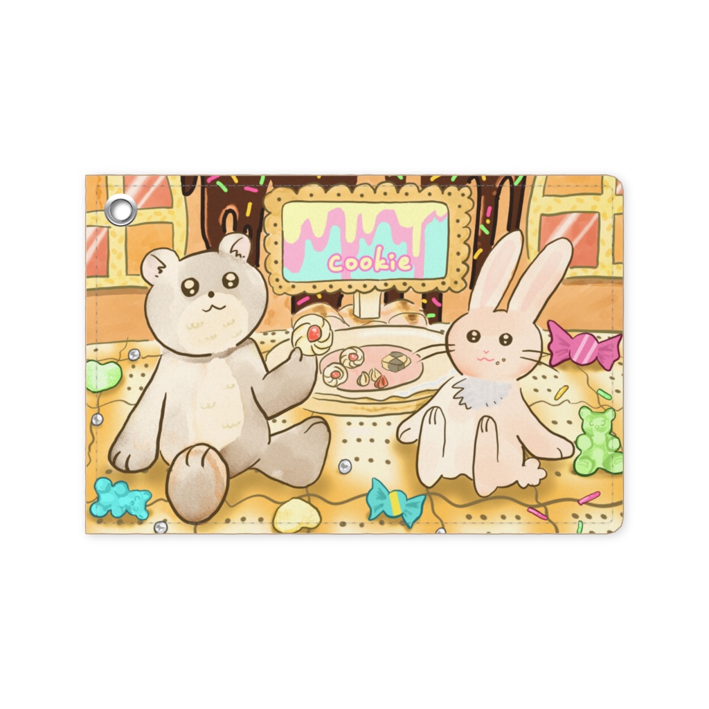 お菓子の家とうさぎとくまのパスケース