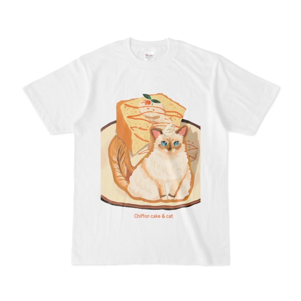 シフォンケーキと猫（白Tシャツ）