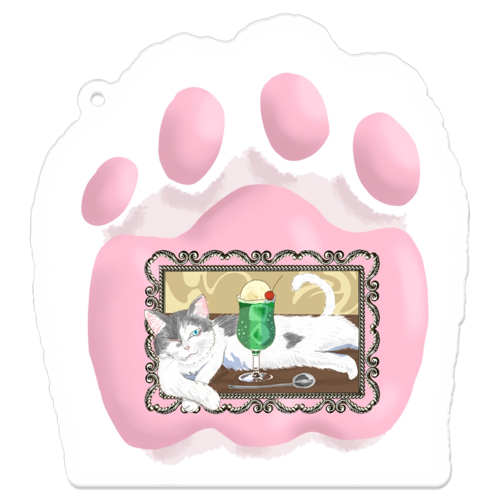 クリームソーダと猫 in 猫の手（アクリルキーホルダー）