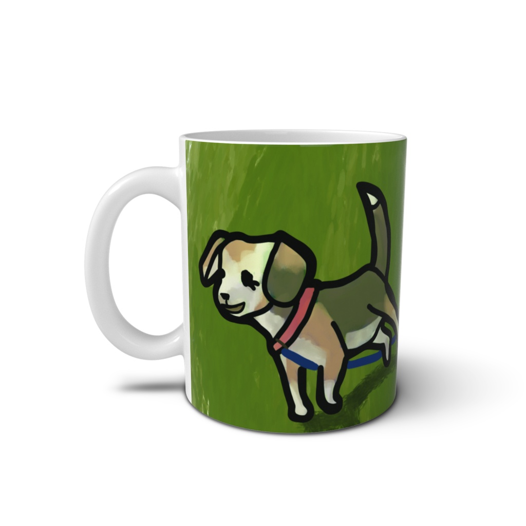 リードで遊ぶ犬達のマグカップ