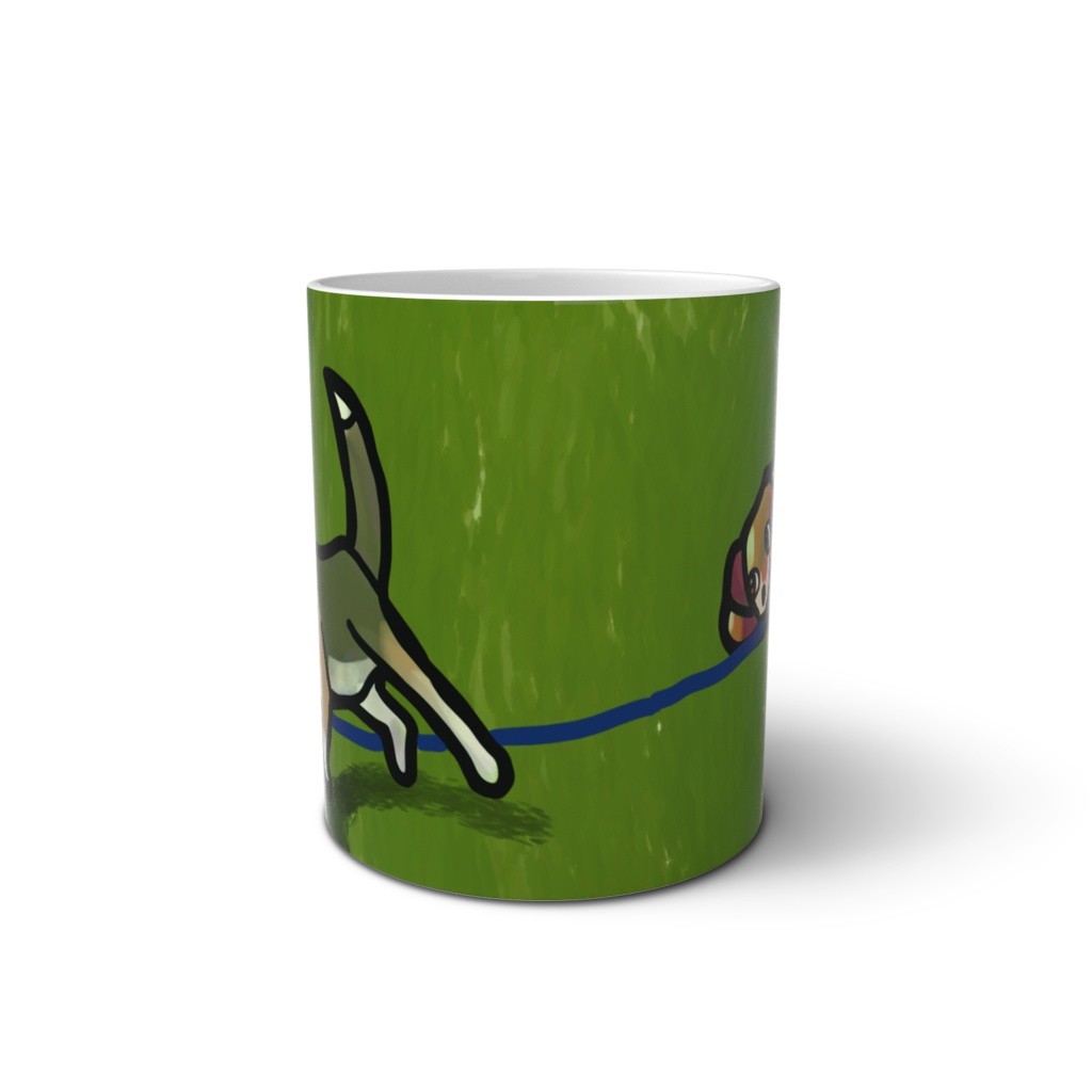 リードで遊ぶ犬達のマグカップ