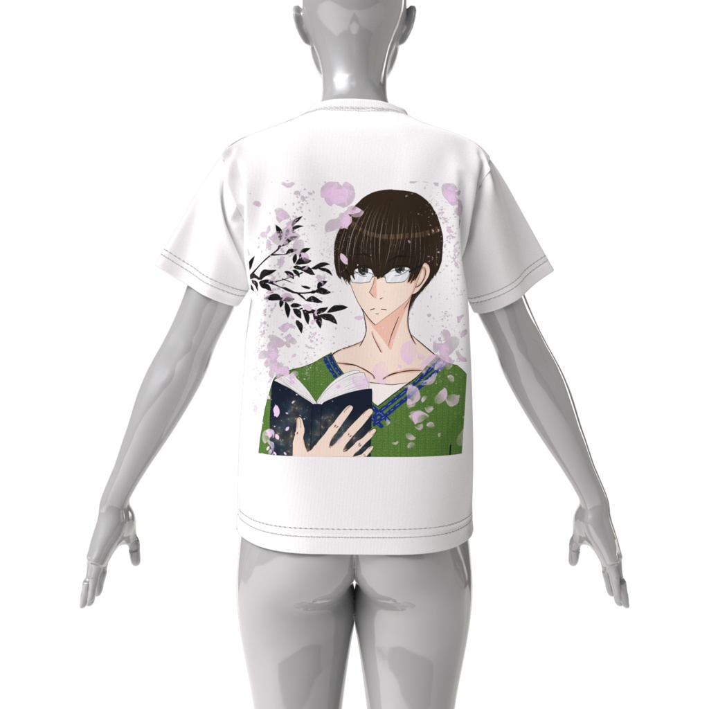 桜で読書している男性