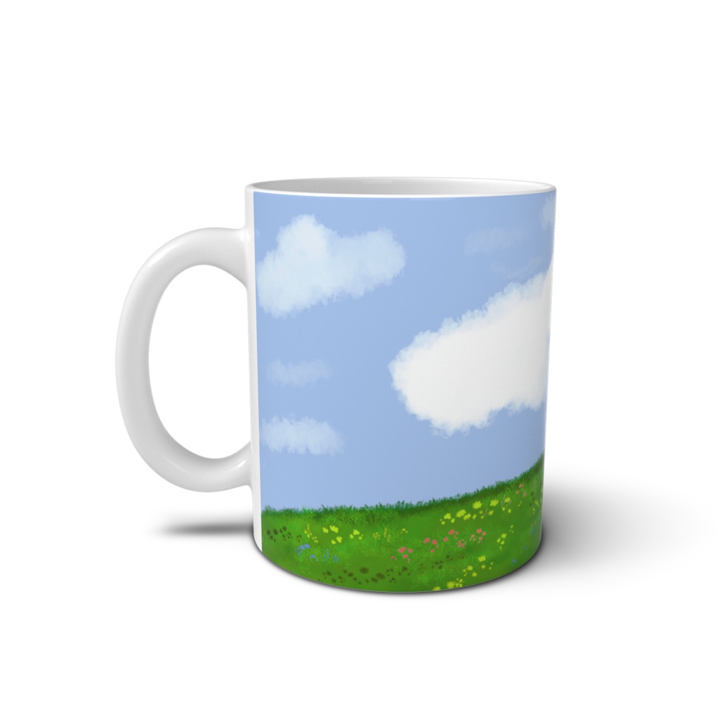 お花チラつかせ野原のマグカップ