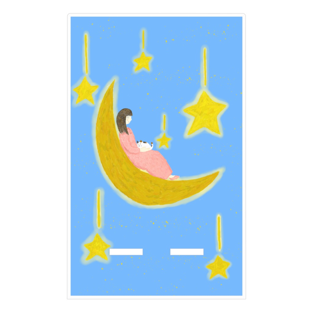 月と女性と三毛猫