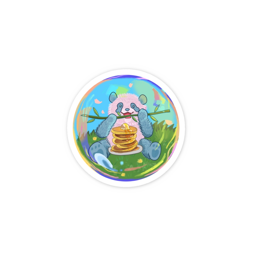 パンダとパンケーキinシャボン玉(スマホステッカー)