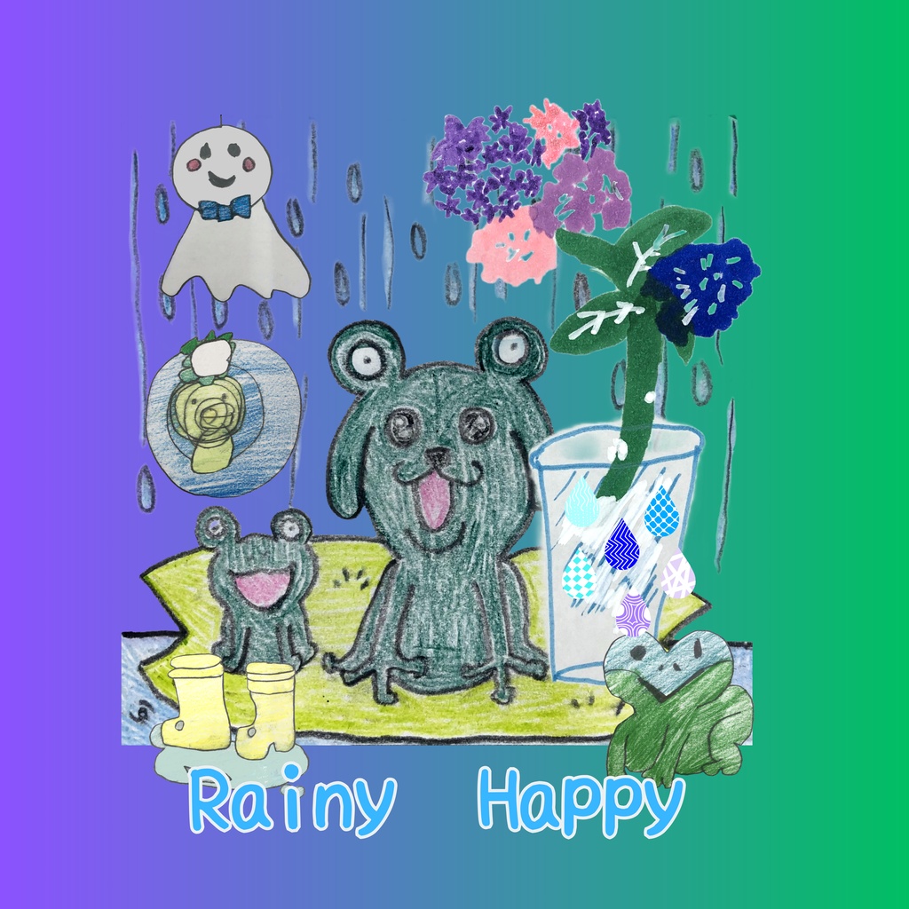 【Rainy Happy☔】雨の日もハッピーな仲間たちTシャツ🐸
