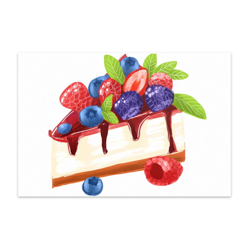 ラズベリーケーキイラストポストカード