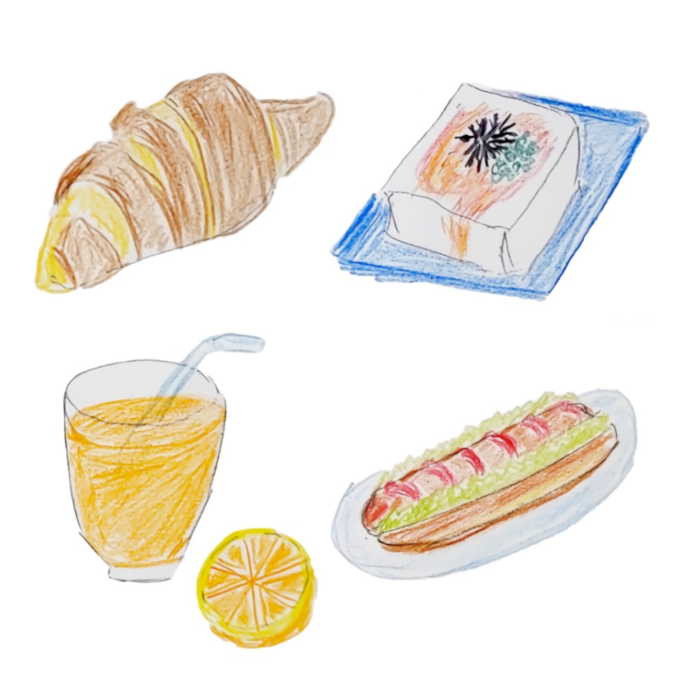 【色鉛筆の素朴な手描きイラスト】朝ごはんセット【和から洋まで】
