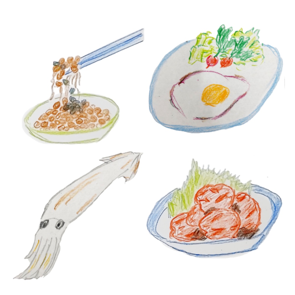 【色鉛筆の素朴な手描きイラスト】朝ごはんセット【和から洋まで】