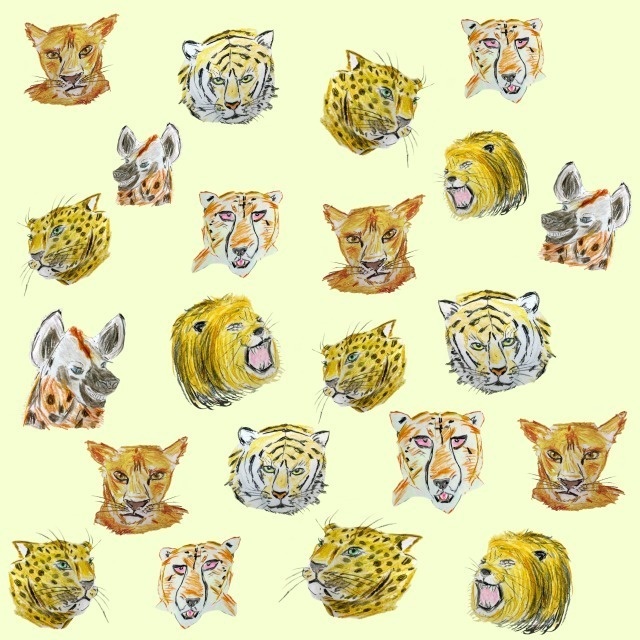 色鉛筆で描いた!ネコ科の野生動物ポーチ😸