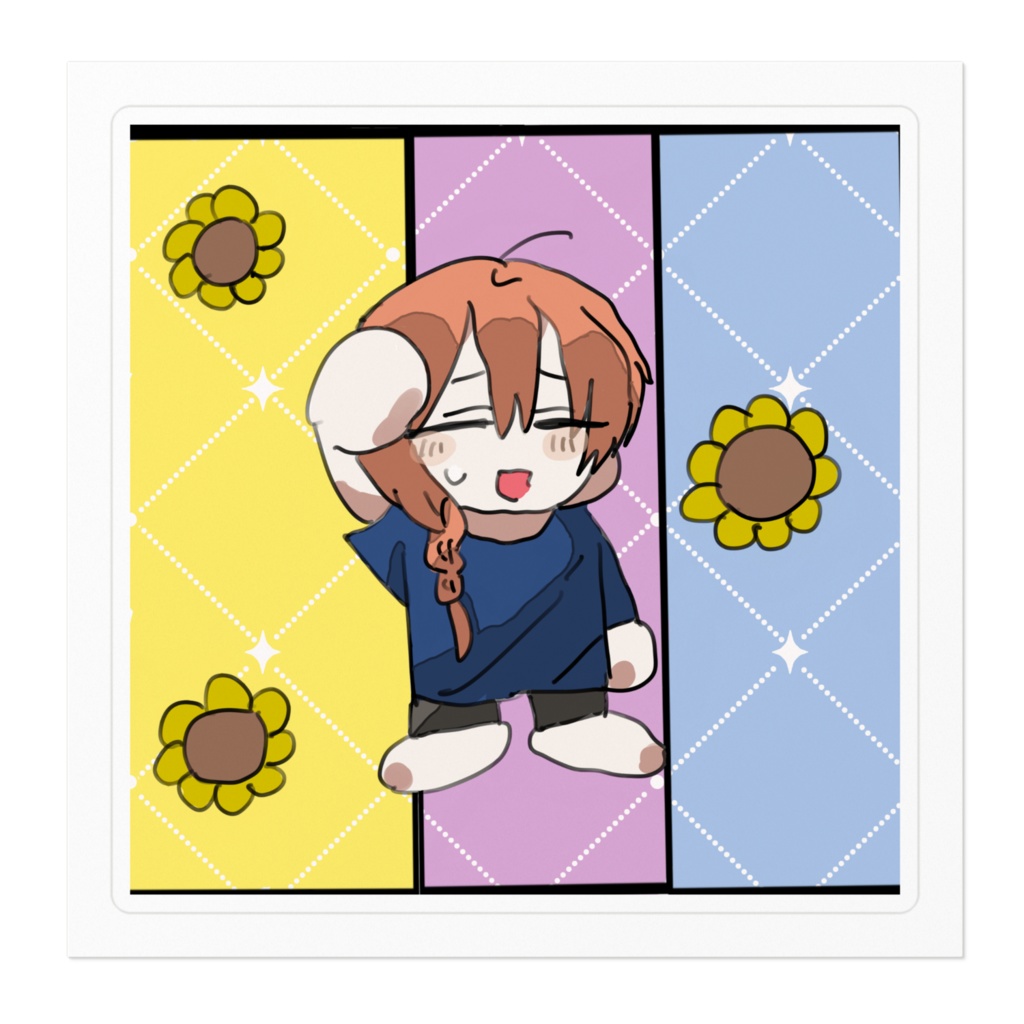 ひまわりとちびキャラのステッカー