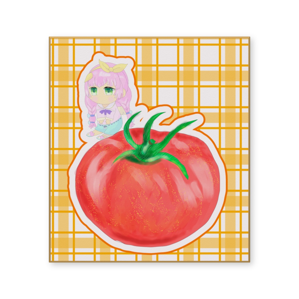 色紙イラストトマトとインコちゃん