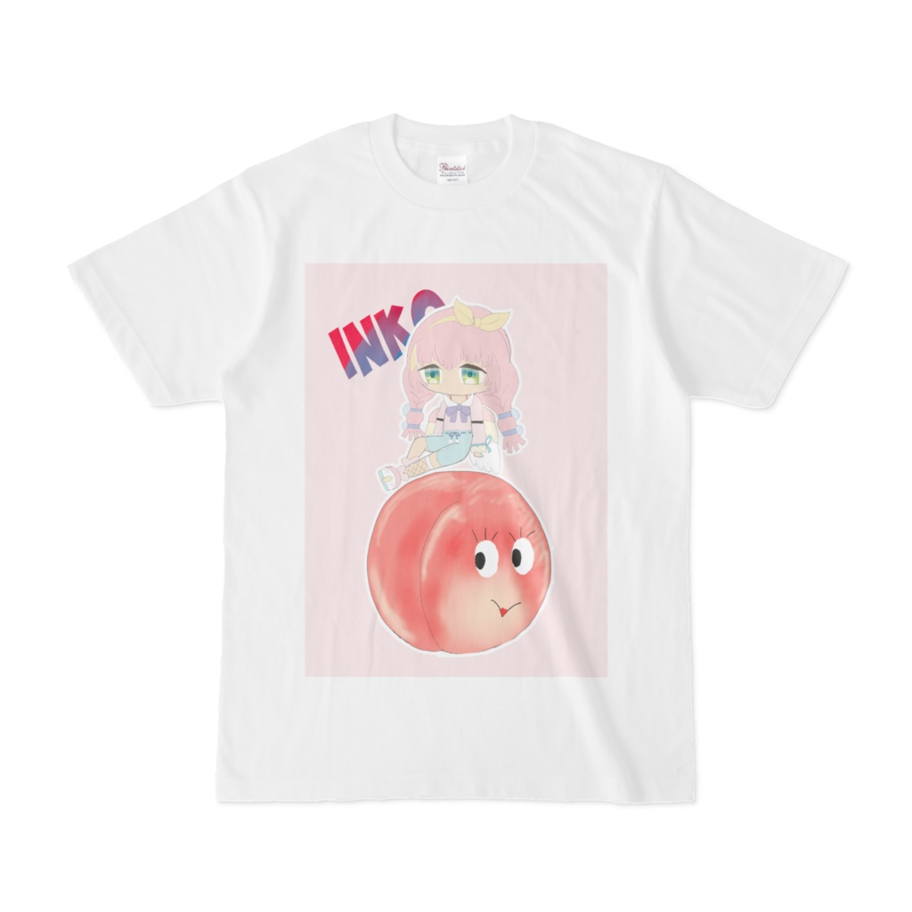 Tシャツ桃とインコちゃんイラスト