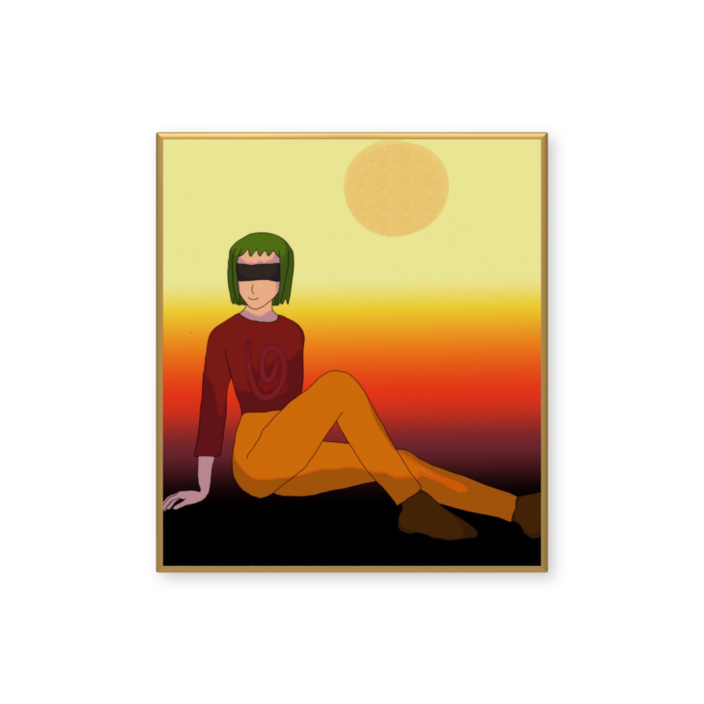 ミニ色紙、座る少女