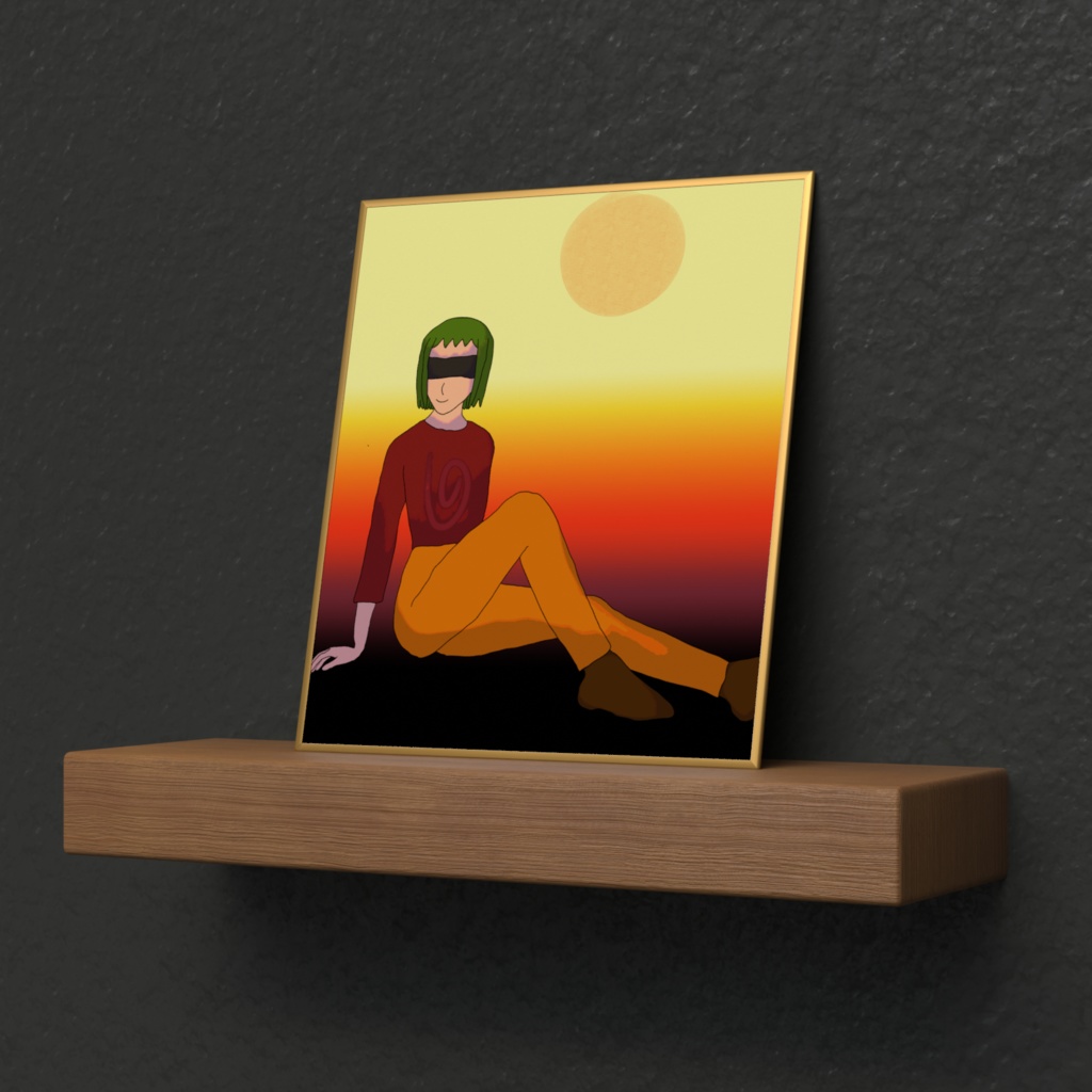 ミニ色紙、座る少女