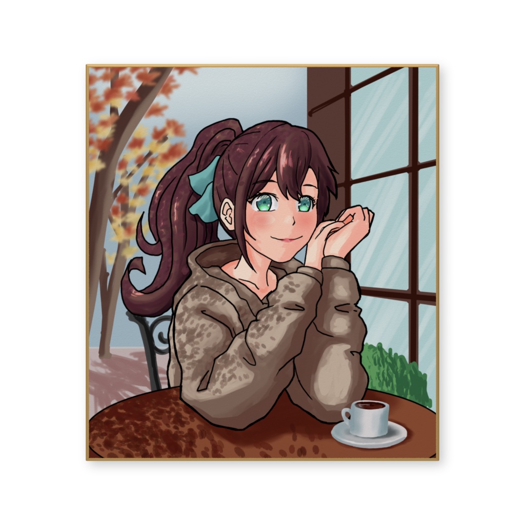 カフェでくつろぐ女の子(色紙)