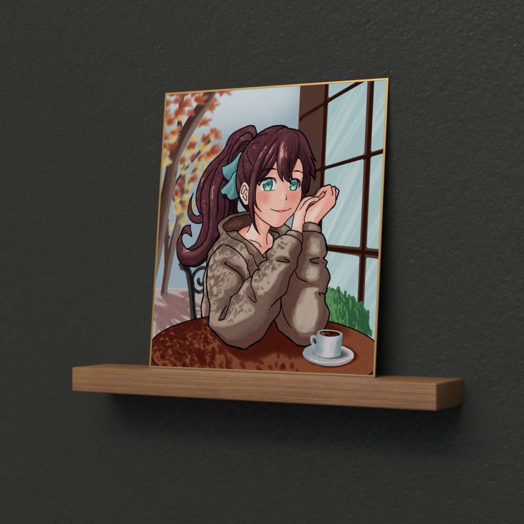 カフェでくつろぐ女の子(色紙)