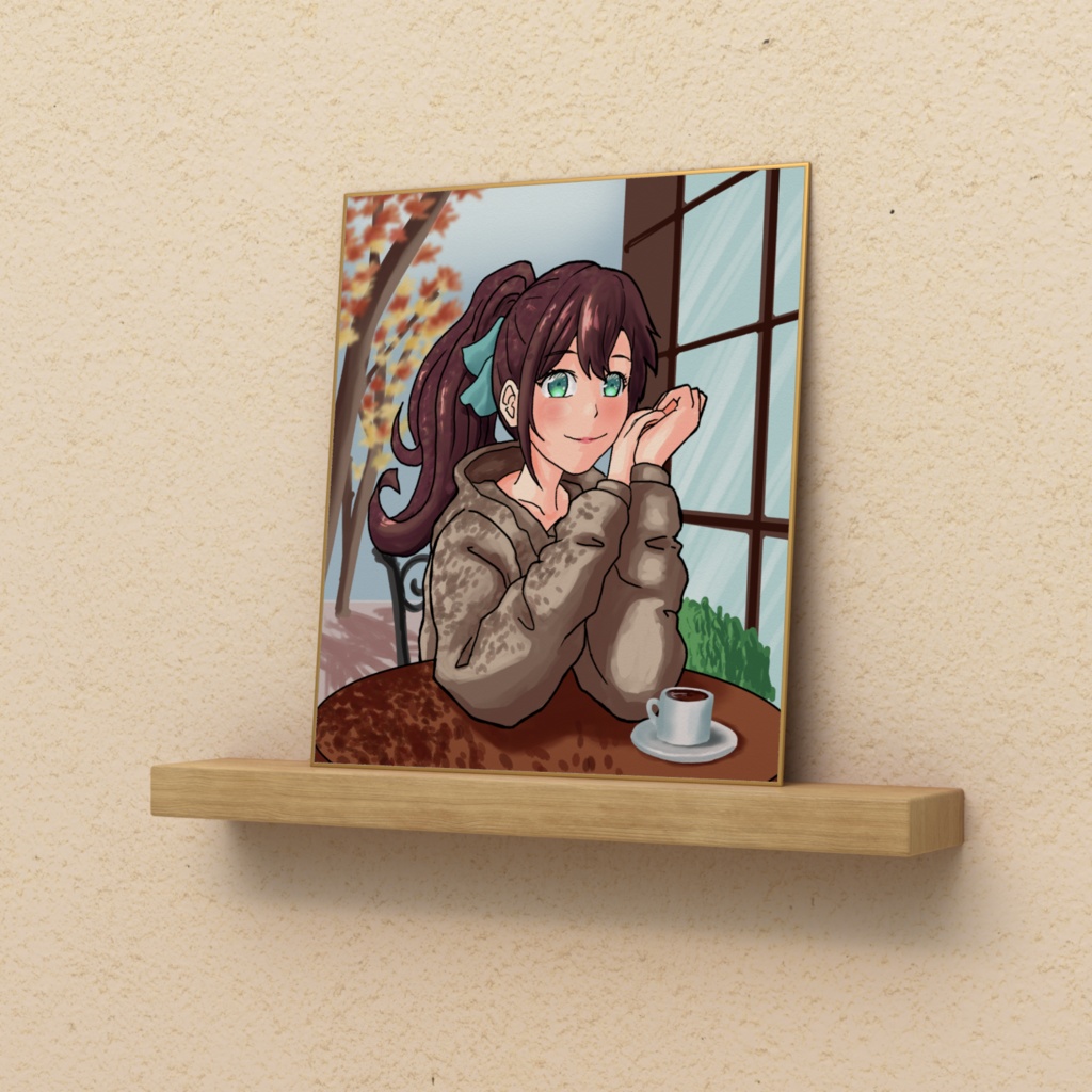 カフェでくつろぐ女の子(色紙)