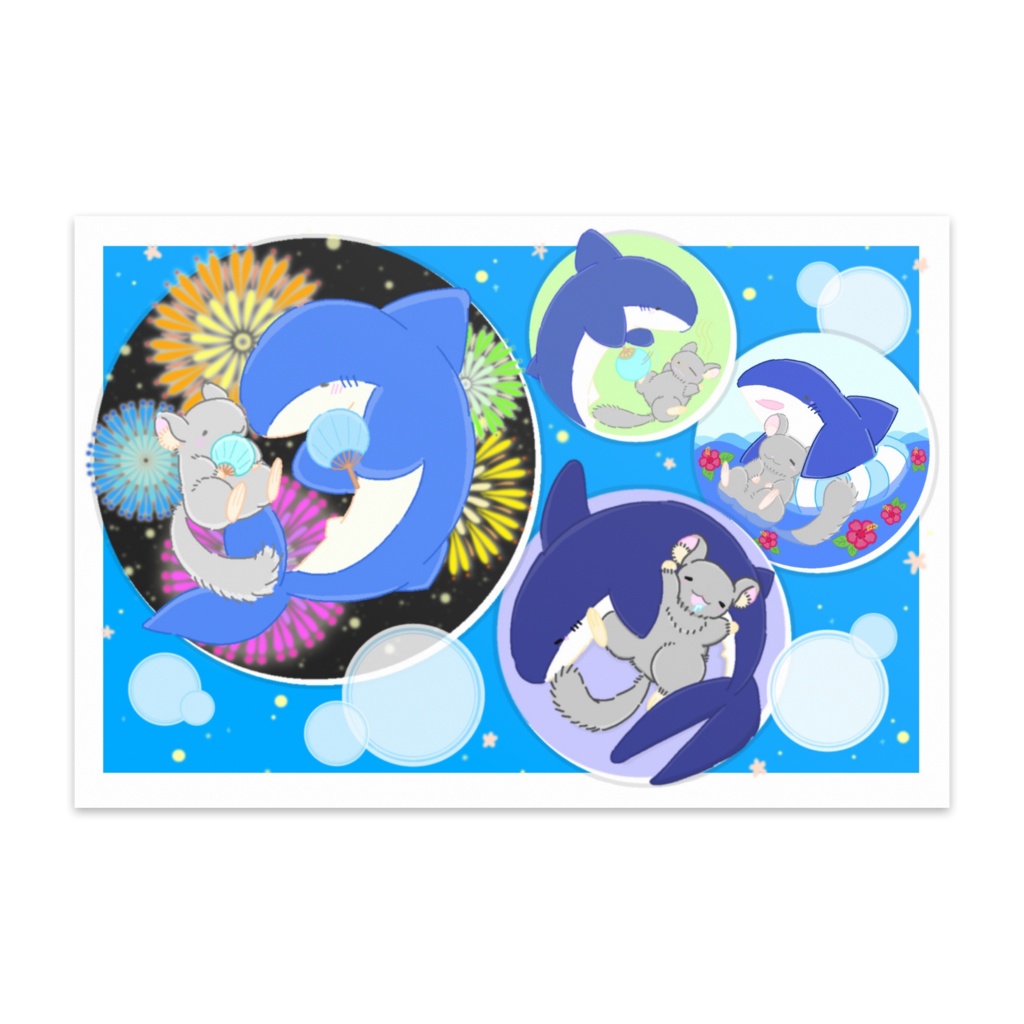 夏のサメとチンチラのポストカード