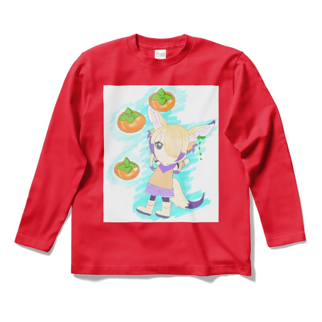 ロングスリーブTシャツ柿とフェネックちゃんイラスト