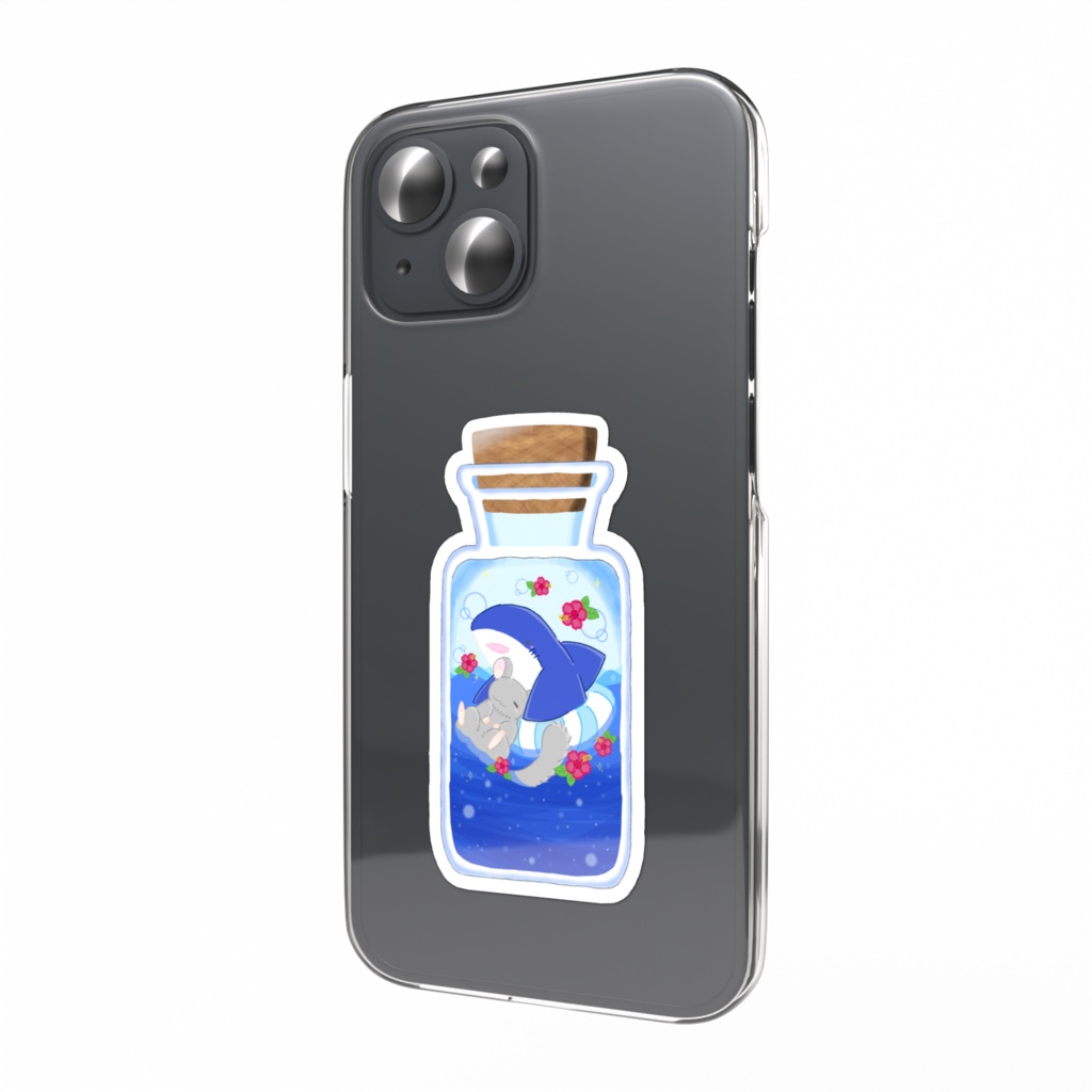 海でぷかぷかのサメとチンチラのスマホステッカー