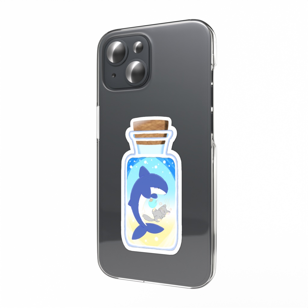 暑がるチンチラをうちわで扇ぐサメのスマホステッカー