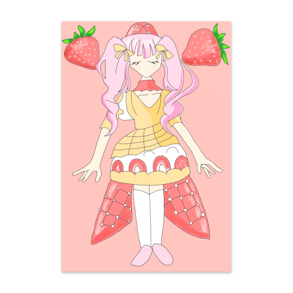 ポストカードいちごちゃんイラスト