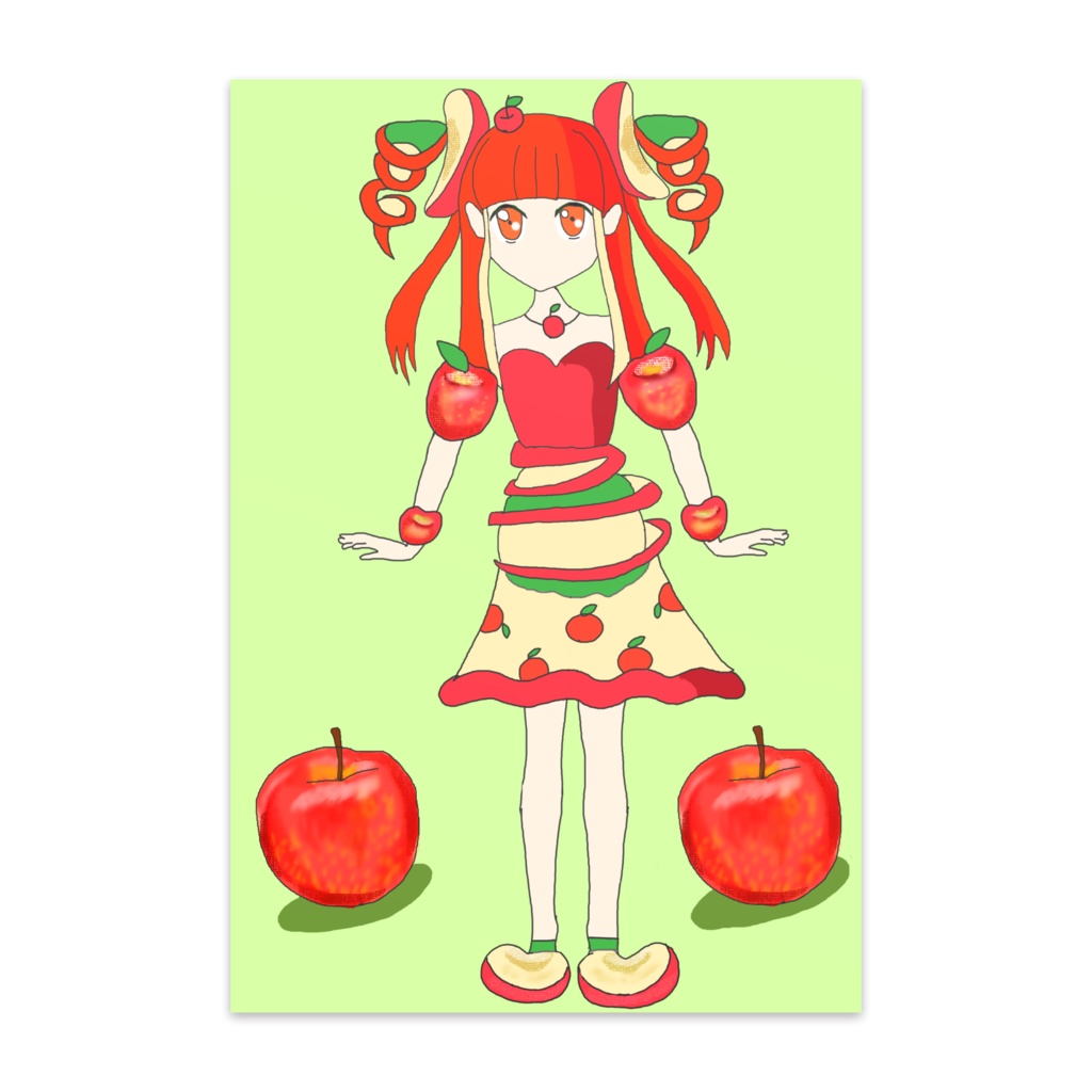 ポストカード赤リンゴちゃんイラスト