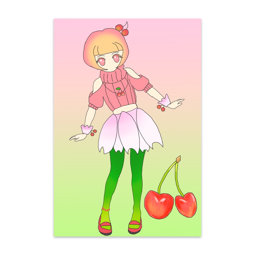 ポストカードさくらんぼちゃんイラスト