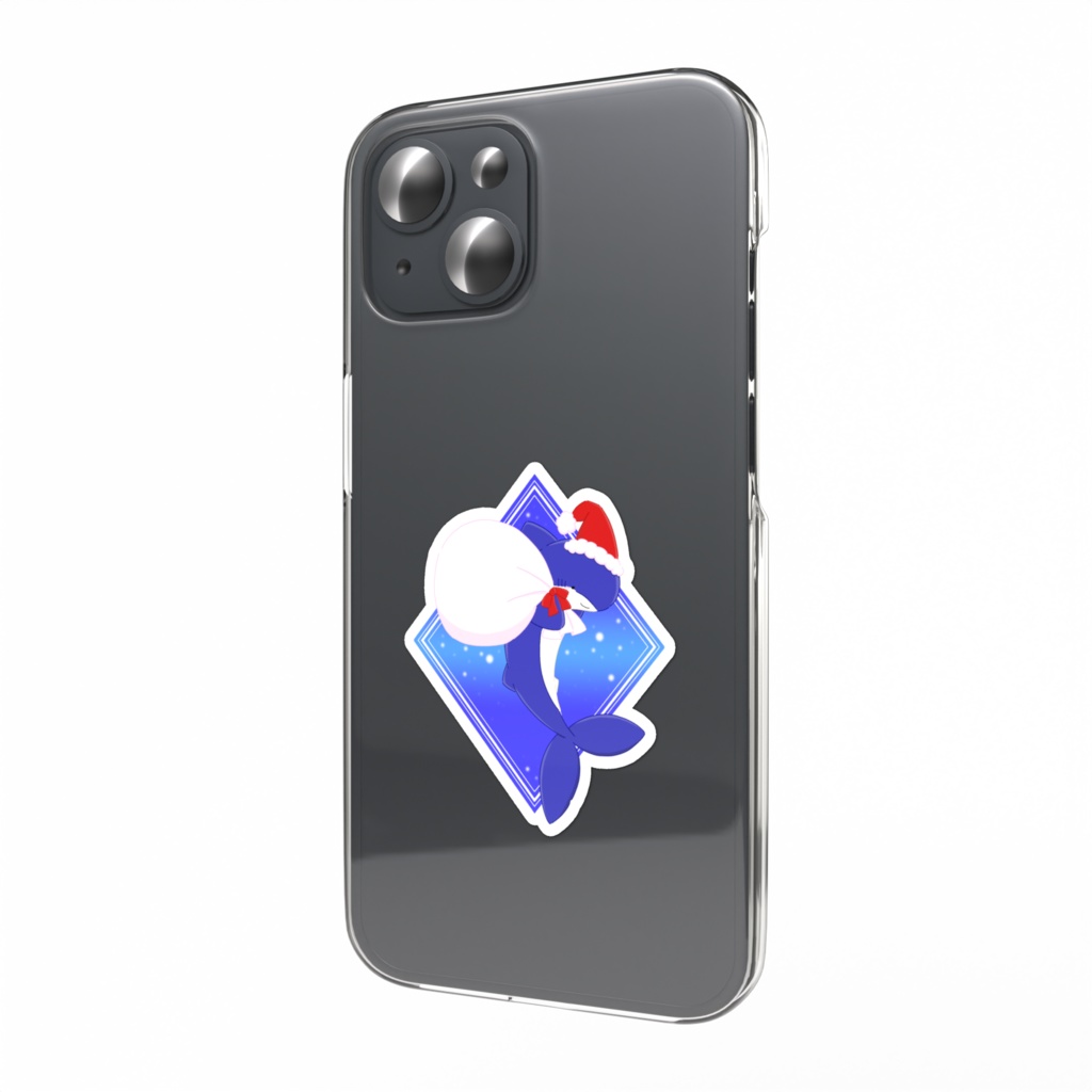 サンタさんのサメのスマホステッカー(背景あり)