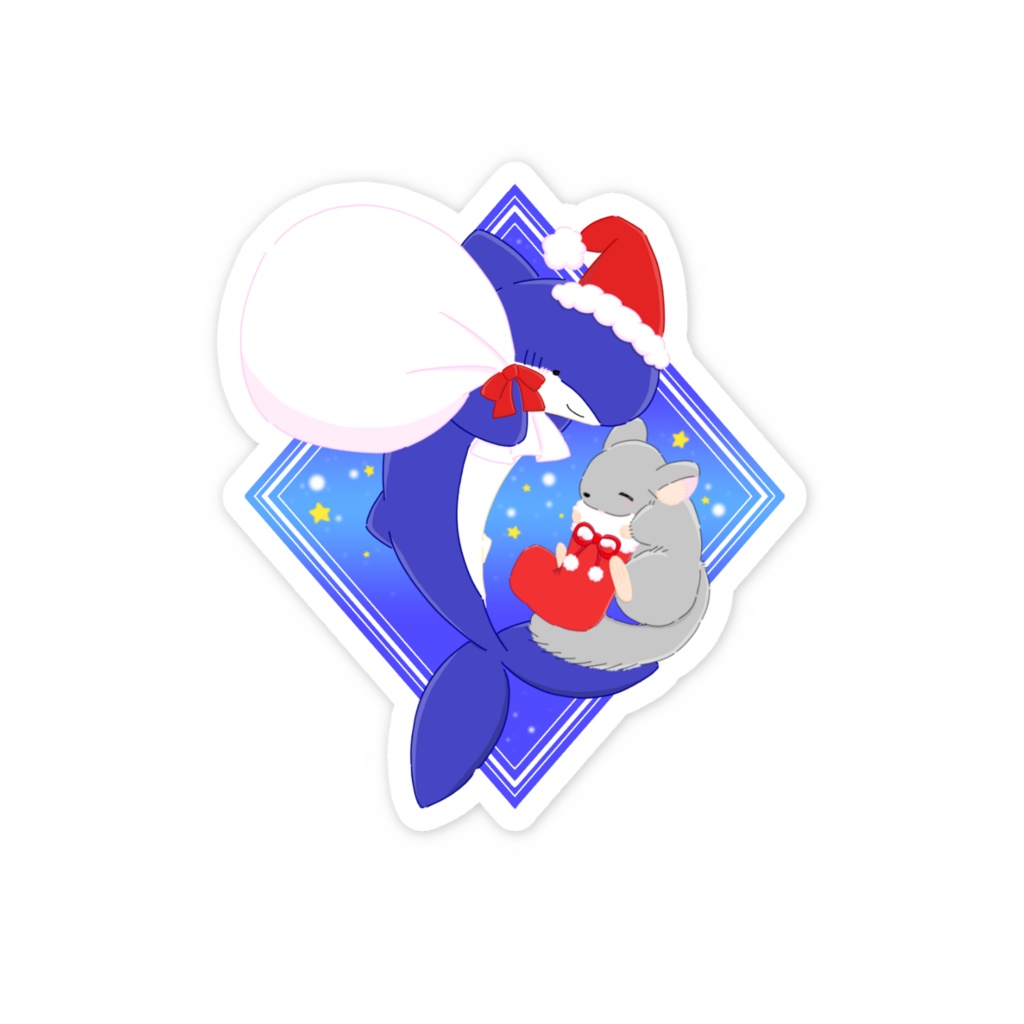 クリスマスのチンチラとサメのスマホステッカー